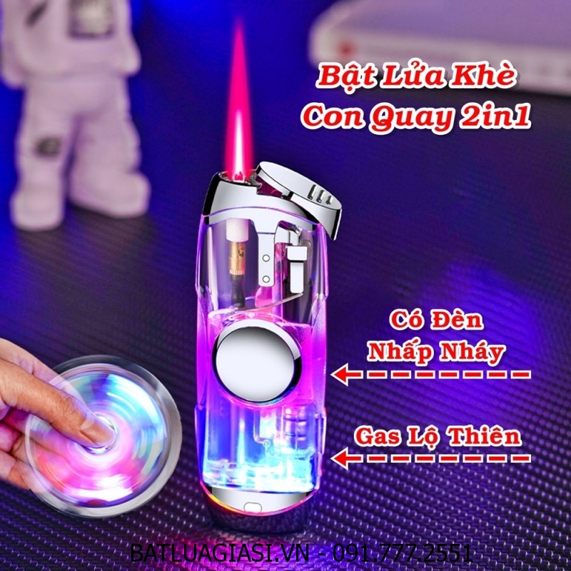 Bật lửa hình con quay lửa khò có đèn nhấp nháy