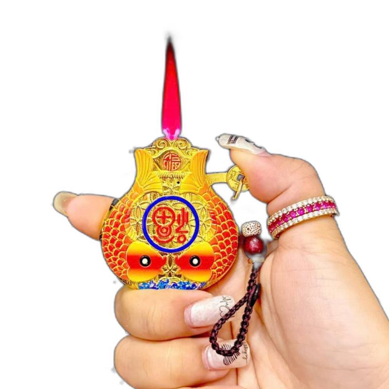 Bật lửa hình túi tiền song ngư may mắn tài lộc có móc khóa lửa khò