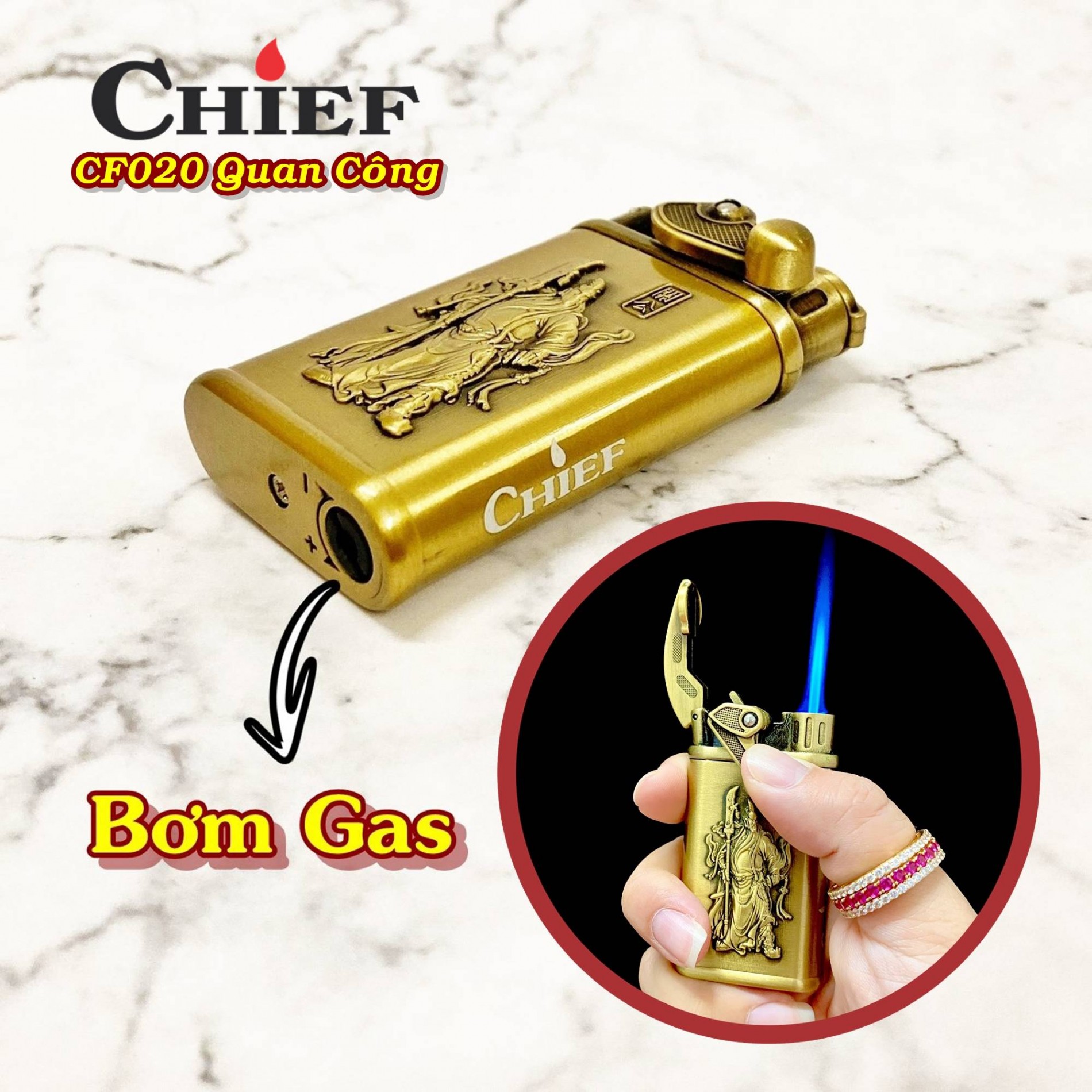 Bật lửa CHIEF CF020 hình Quan Công - dùng gas
