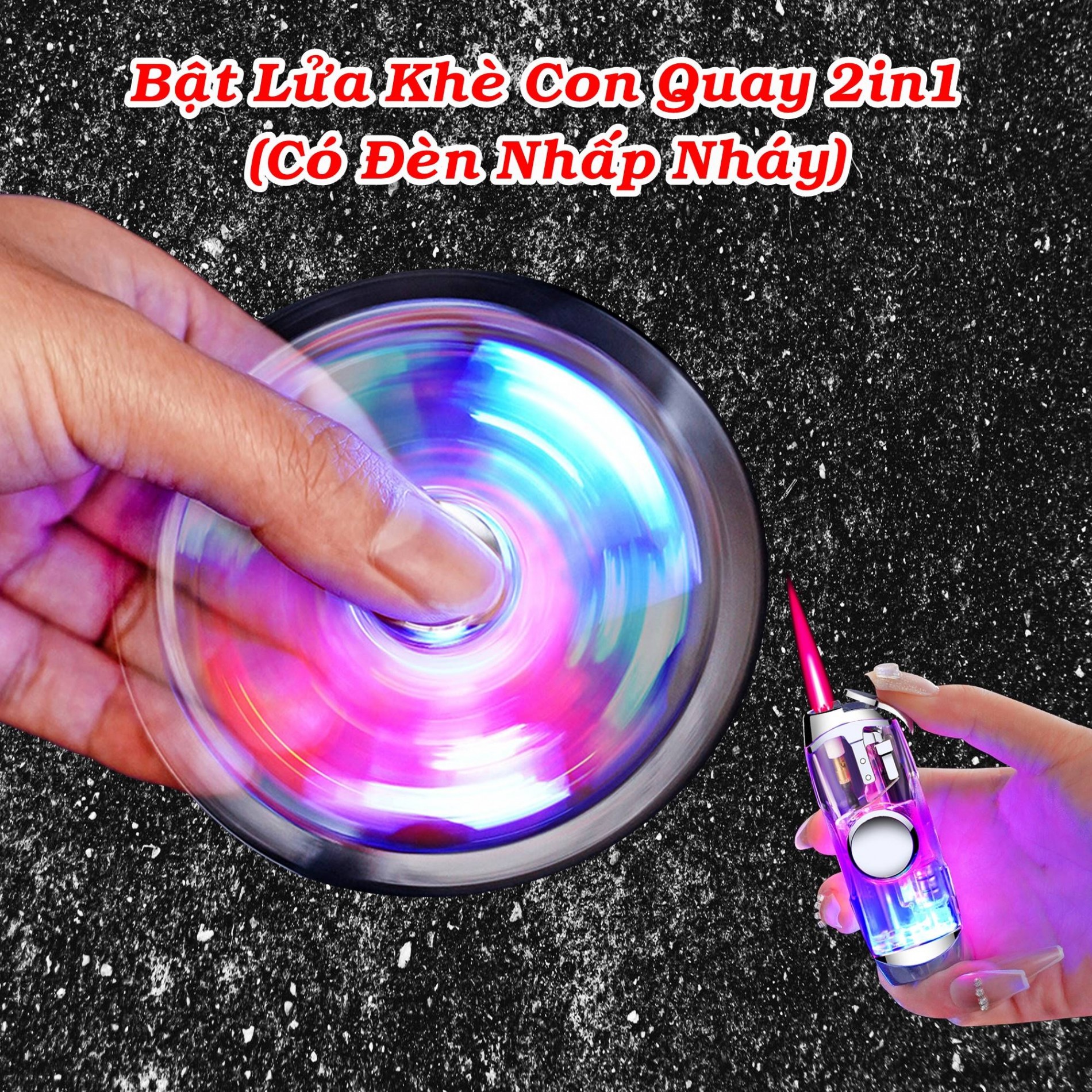 Bật lửa hình con quay lửa khò có đèn nhấp nháy