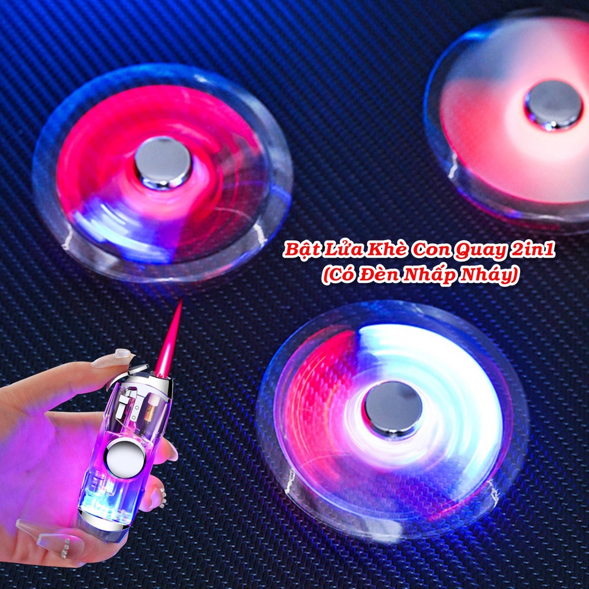 Bật lửa hình con quay lửa khò có đèn nhấp nháy