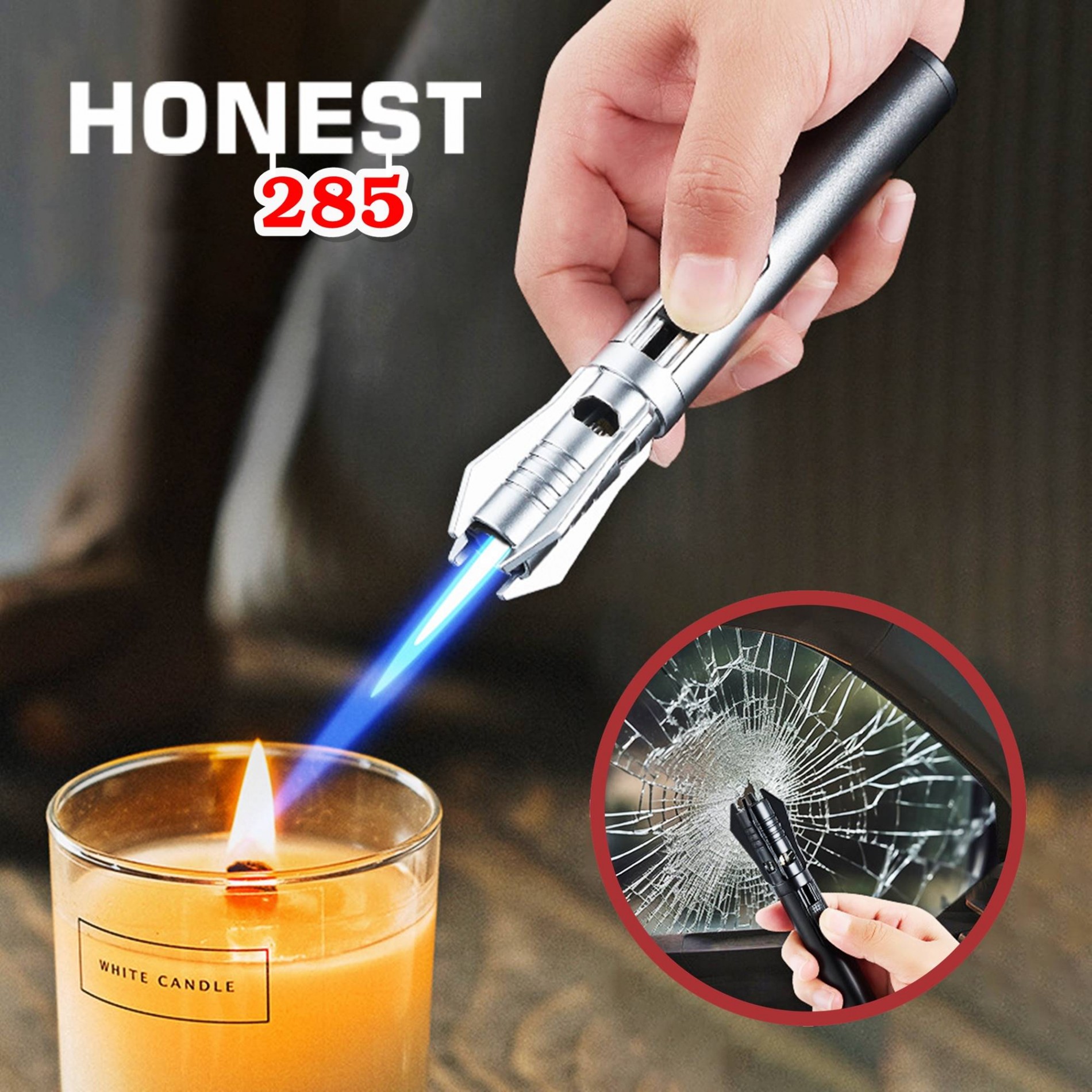 Bật lửa Honest 285 tự vệ thoát hiểm kim loại xài gas