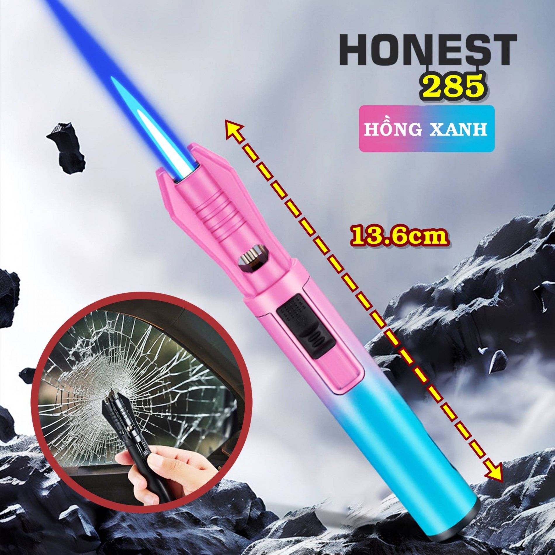 Bật lửa Honest 285 tự vệ thoát hiểm kim loại xài gas