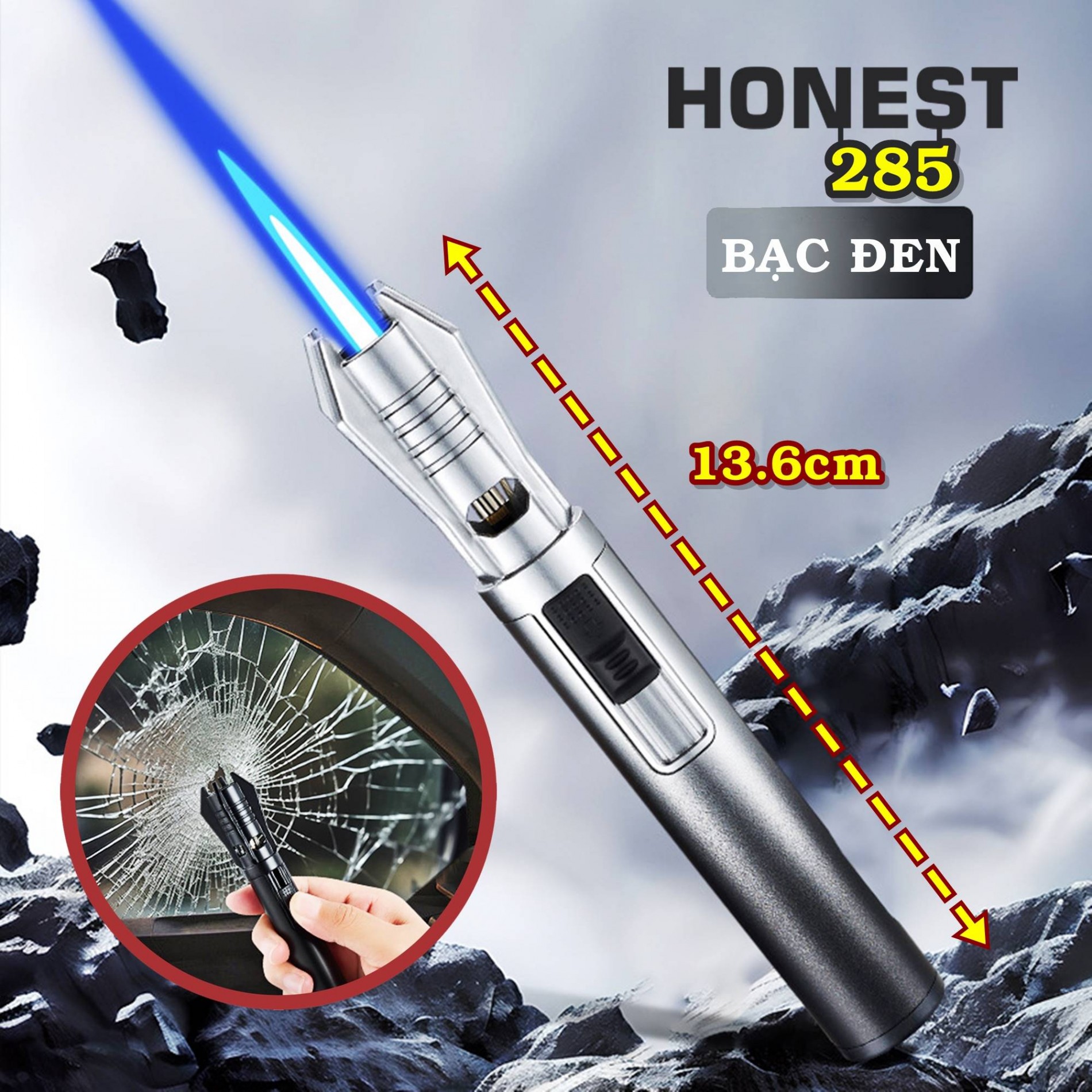 Bật lửa Honest 285 tự vệ thoát hiểm kim loại xài gas