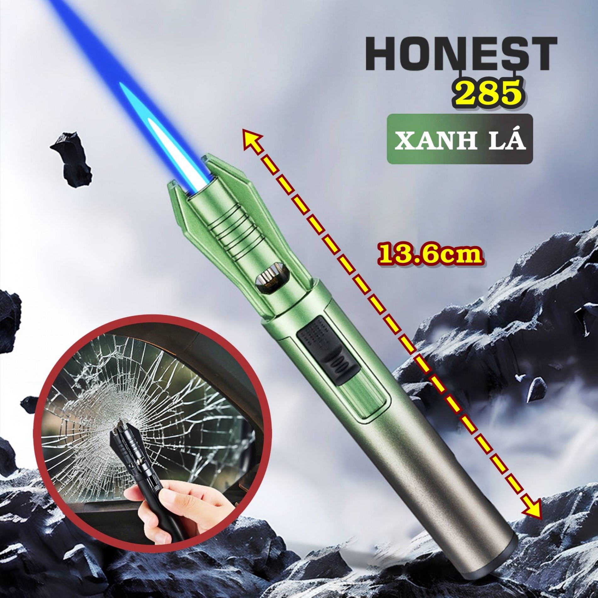 Bật lửa Honest 285 tự vệ thoát hiểm kim loại xài gas