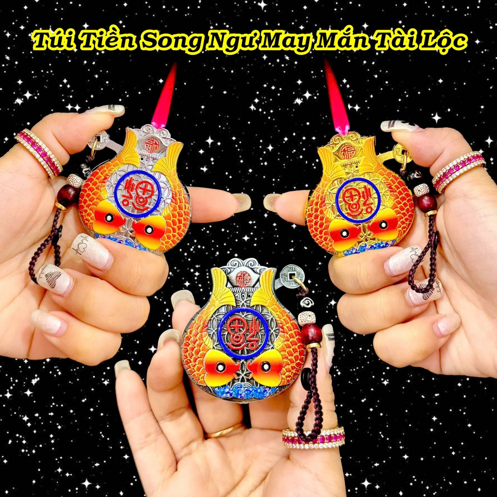 Bật lửa hình túi tiền song ngư may mắn tài lộc có móc khóa lửa khò
