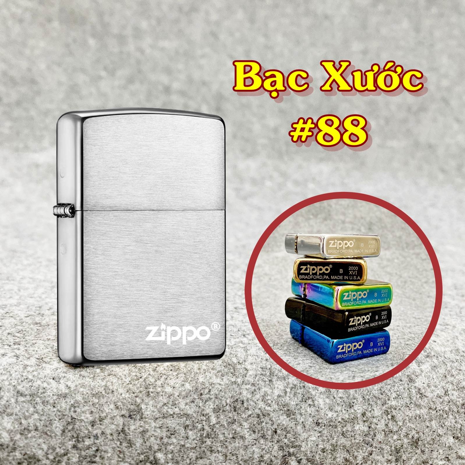 Bật lửa Zippo màu bạc xước xài xăng