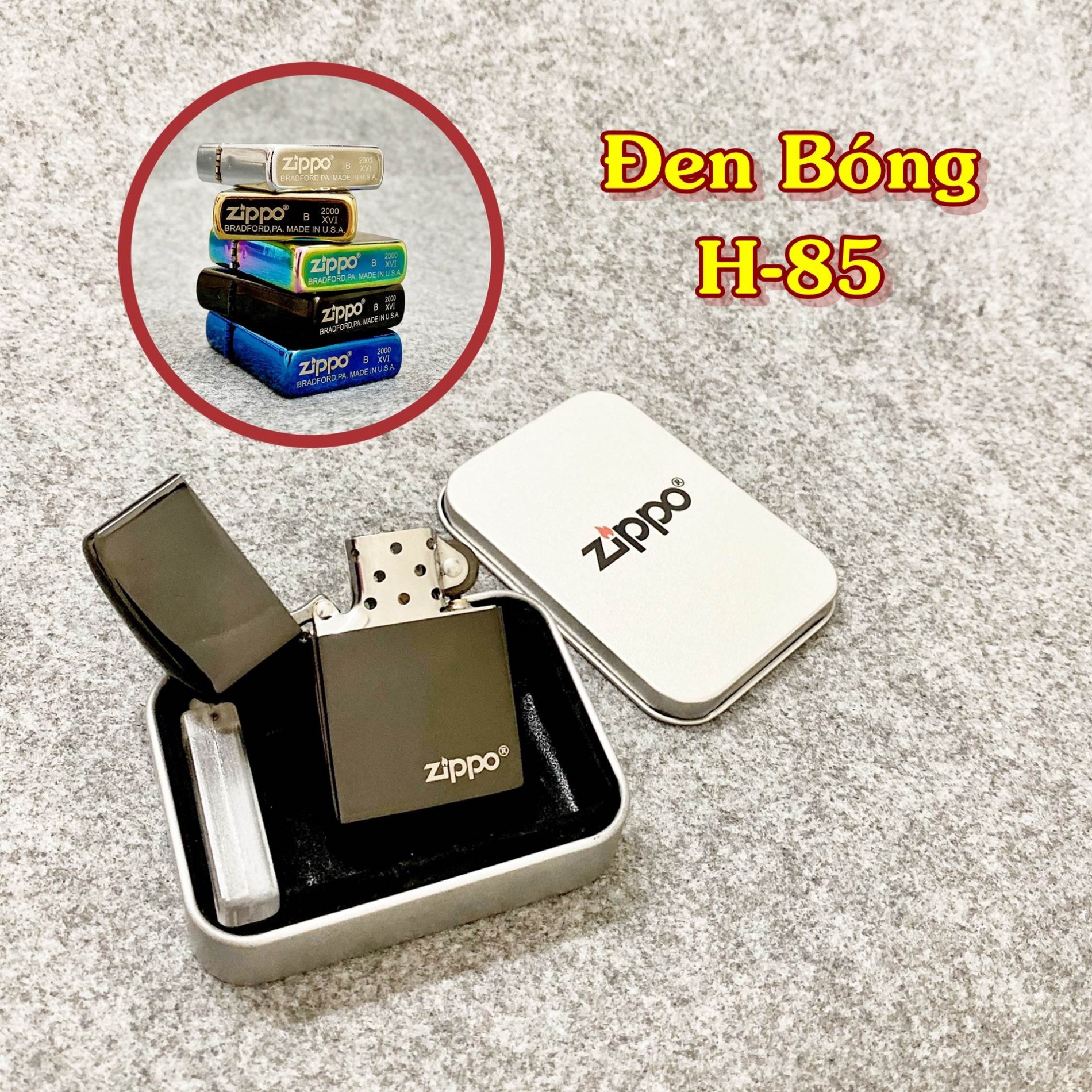 Bật lửa Zippo trơn bóng màu đen bóng xài xăng