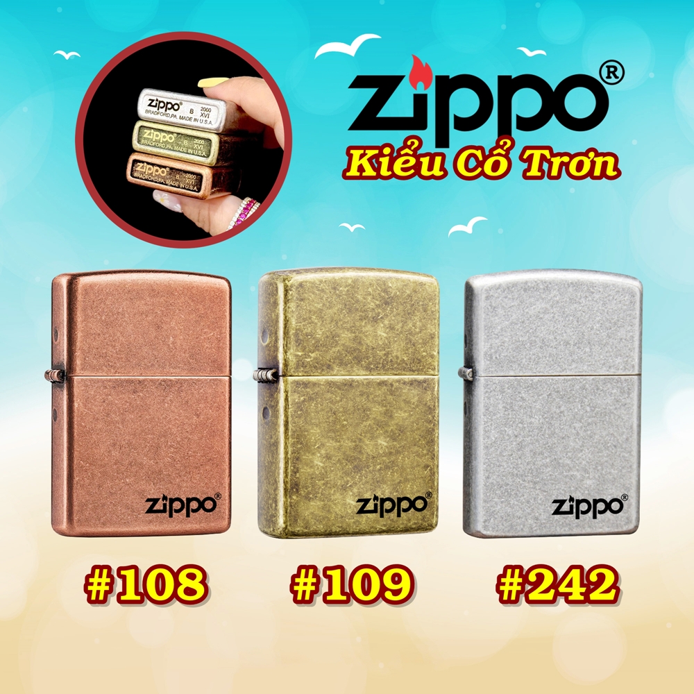 Bật lửa Zippo màu đồng trơn giả cổ dùng xăng